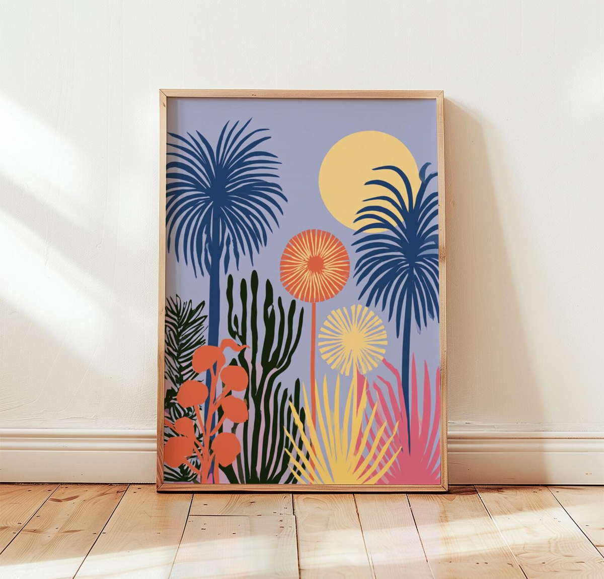 Plakat z abstrakcyjnym ogrodem tropikalnym, kolorowa grafika botaniczna na ścianę
