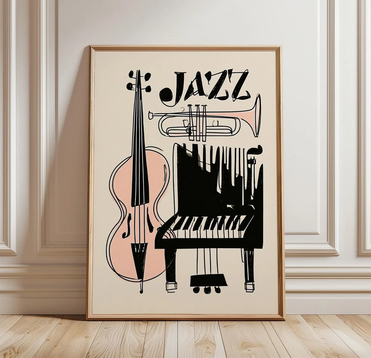 Plakat jazzowy, abstrakcyjna grafika ścienna z instrumentami muzycznymi, wydruk na papierze