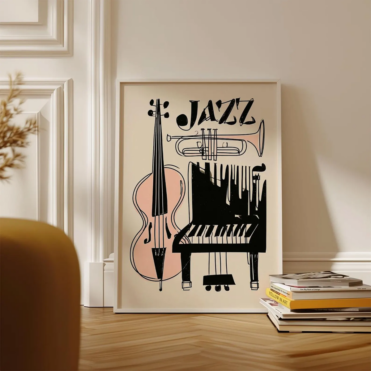 Plakat jazzowy, abstrakcyjna grafika ścienna z instrumentami muzycznymi, wydruk na papierze