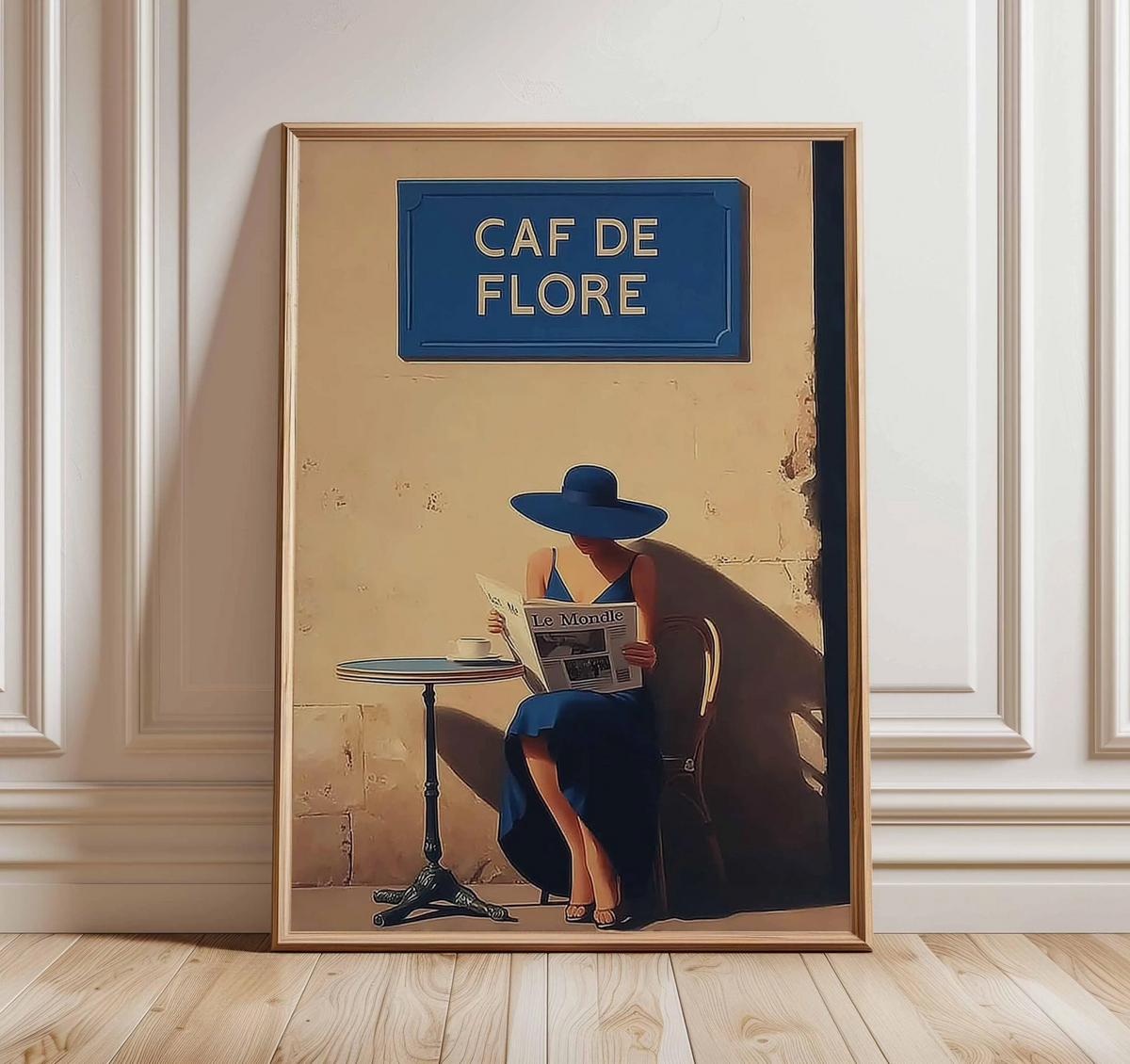 Grafika z kobietą w paryskiej kawiarni, plakat w stylu vintage, dekoracja ścienna do kuchni w paryskim stylu, prezent dla miłośnika kawy